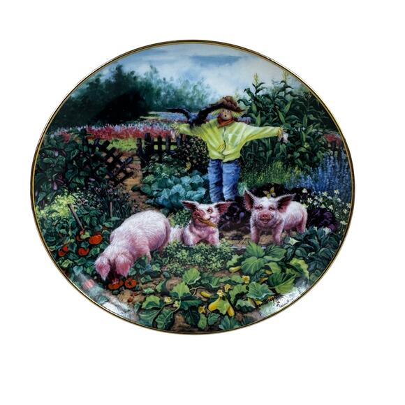 Hog Harvest By Joan Wright Pigs In Bloom The Danbury Mint Collectible Plate - Picture 1 of 3